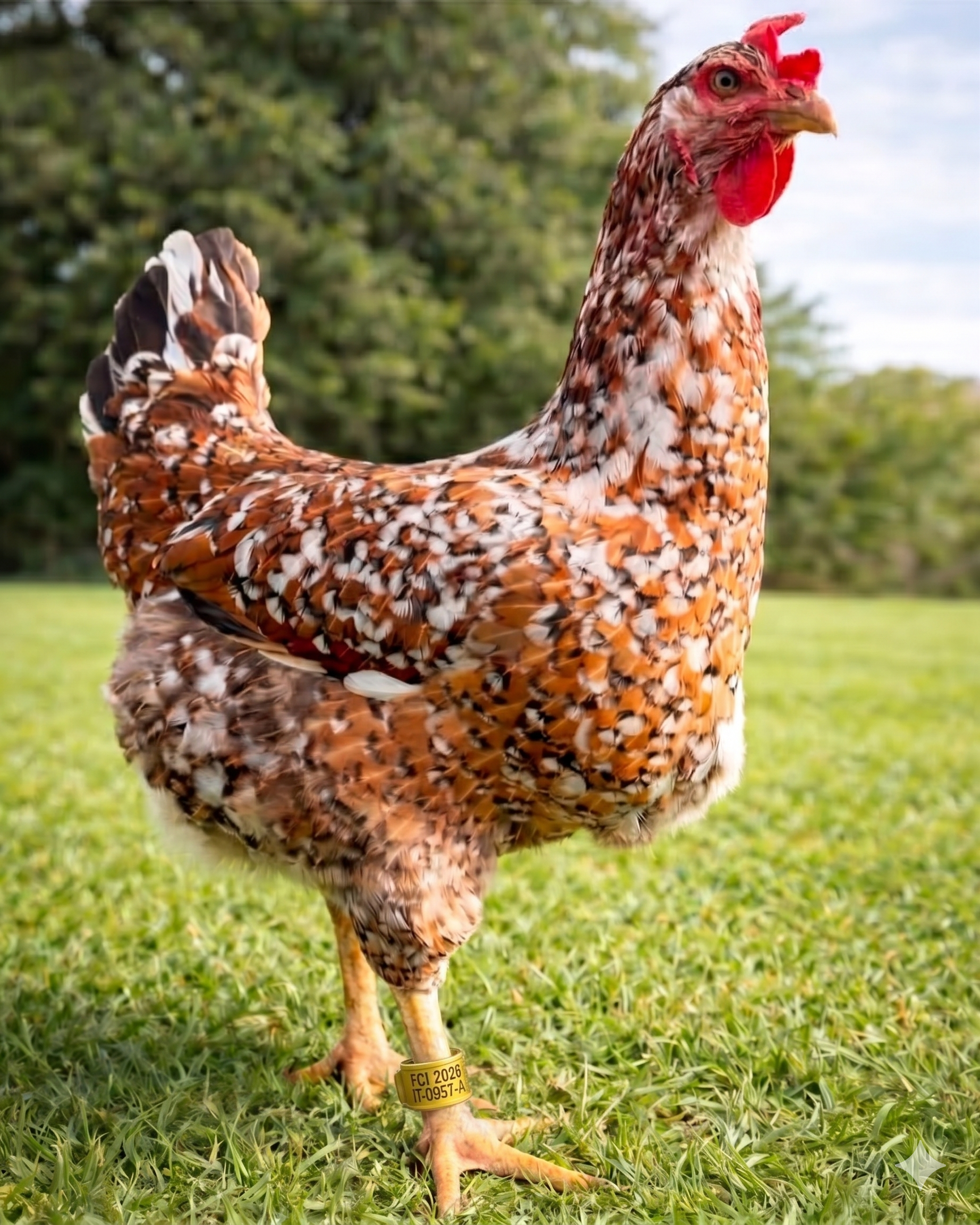 Gallina con un anello identificativo alla zampa.